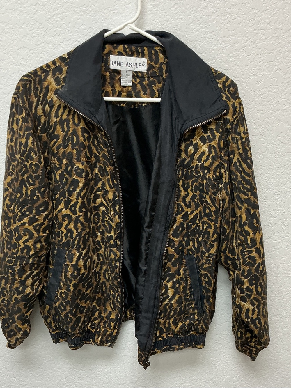 Jane Ashley Leopard Print Bomber Jacket - Black & Gold
